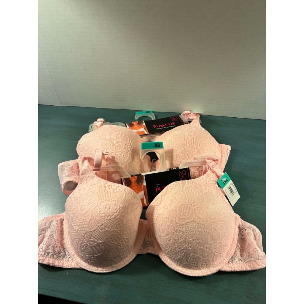 No Boundaries‎ Pink Allover Lace Push-Up Bra 38B Convertible Straps 2 Pack NWT